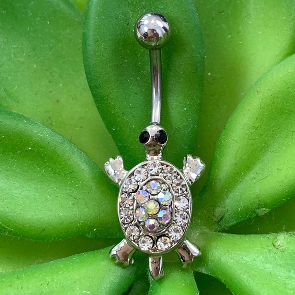 Multicolor Crystal Cute Turtle Belly Button Ring - Picture 3 of 8